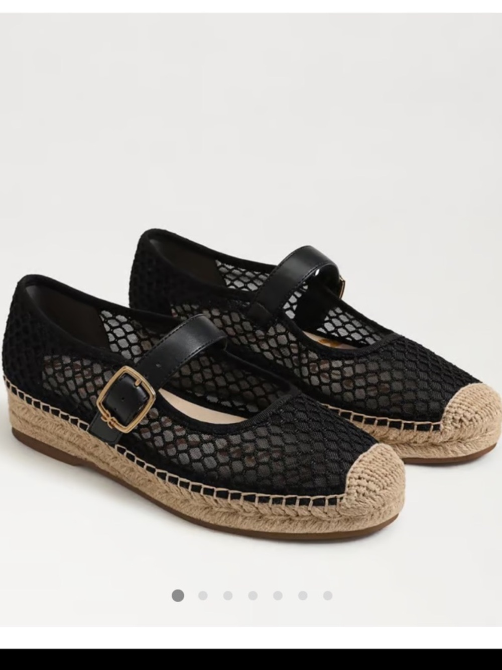 Sam Edelman Black Mesh Mary Jane Espadrille Flats with Natural Jute Trim